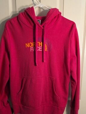 The North Face Men's Hooded Sweatshirt - Hot Pink with Yellow Logo